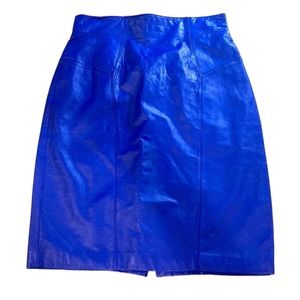 Vintage CHI High Waist Mini Pencil Leather Blue Skirt